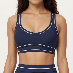 Anna-Kaci Active Women's Sports Bra with Scoop Neck, Wide Straps, and Contrast Stitch Detailing for Medium Support - 1 of 4