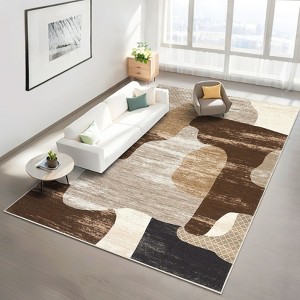 Washable Area Rug Modern Rug Non Slip Rug Low Pile Rugs Color Block Patchwork Throw Rug Foldable Indoor Carpet for Living Room Bedroom - 1 of 4