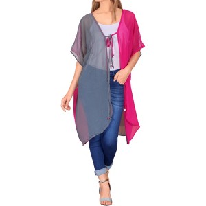 LA LEELA Women's Summer Open Front Holiday Beachwear Long Bathing Suit Boyfriend Duster Vacation Swimwear Coverups Cardigan 1X-2X Gray, Solid - 1 of 4