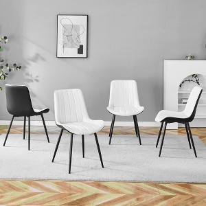 DOMETOUR PU Dining Chair Set of 4, Extended Seat Cushion, Modern Smooth Lines, White & Black Splicing - 1 of 4