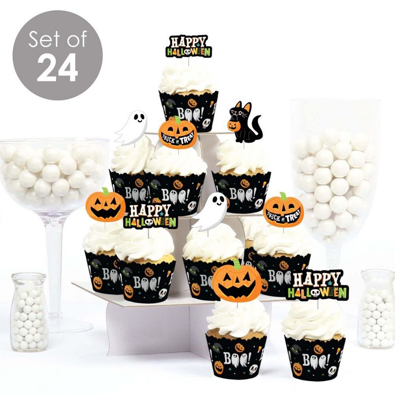 Big Dot of Happiness Jack-O'-Lantern Halloween - Cupcake Decoration - Kids Halloween Party Cupcake Wrappers and Treat Picks Kit - Set of 24, 2 of 9