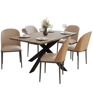 LeisureMod Ravenna 6-Piece Dining Set - 63" Rectangular MDF Wood Dining Table, 5 Leather Dining Chairs - 1 of 4