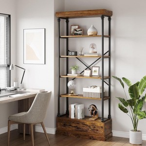 5 Tier Bookshelf with Drawer, Metal Display Standing Shelf, for Display and Storage in The Home Office, Living Room, Bedroom or Bathroom - 1 of 4