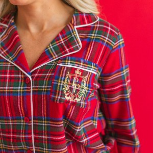 Womens Red Tartan Plaid Women's Flannelette Luxe Pajama Set - Posh Peanut - 1 of 4