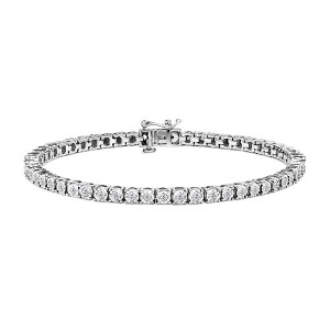 Haus of Brilliance Silver 1.0 Cttw Miracle-Set Diamond Round Faceted Bezel Tennis Bracelet - 1 of 4