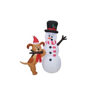 A Holiday Company 6ft Tall Animated Puppy and Snowman Scene, 5 ft Tall, Multi - 1 of 4