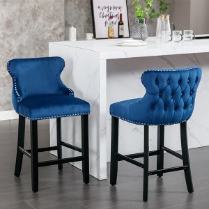 SKRAN Contemporary Velvet Upholstered Back Barstools With Solid Wood Legs And Nailhead Trim,Leisure Style Bar Chairs For Kitchen Island Counter - 1 of 4