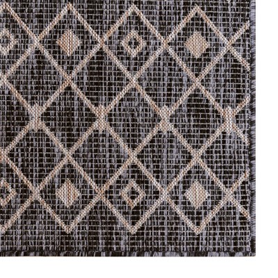 Charcoal Gray Trellis 5'3" Square Synthetic Outdoor Rug