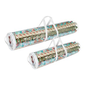 Hastings Home Wrapping Paper Storage Bags - Set of 2 - For 30" and 40" Rolls - Clear Totes With White Handles - 1 of 4