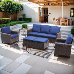 Buenhomino 5-Piece Outdoor Set – Sofa, 2 Single Chairs, 2 Ottomans & Table, Handwoven Wicker, Weather-Resistant Cushions for Patio - 1 of 4