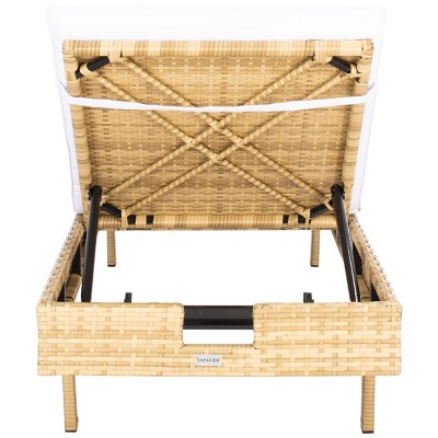 Natural Wicker Outdoor Chaise Lounger with White Cushions