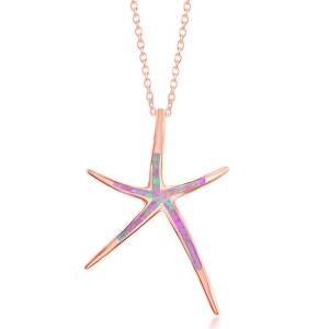 Opalata Sterling Silver Pink Inlay Opal Starfish 18" Pendant Necklace - Rose Gold Plated - Pink - 1 of 2