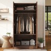TIRAMISUBEST 2-Door Wooden Wardrobe Armoire with 3 Storage Shelves, Modern Bedroom Closet with Hanging Rod, Bedroom Clothes Organizer - 2 of 4