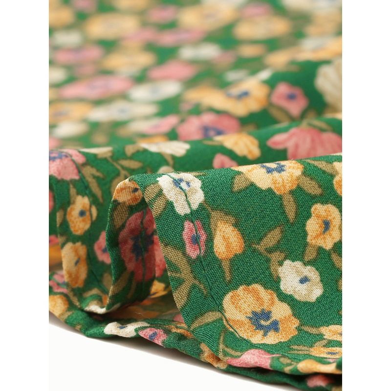 Allegra K Women's Button Up Short Sleeve A-Line Chiffon Vintage Floral Shirt Dress, 5 of 7