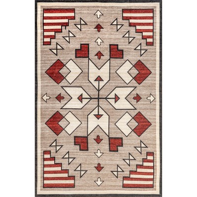 Nuloom Petra Boho Arrows Machine Washable Indoor Area Rug Brown 4' x 6'