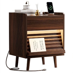 WOWLIVE Wooden Nightstand with 2 Drawers, Modern Bedside Table with Outlets & LED Lights, File Cabinet - 1 of 4