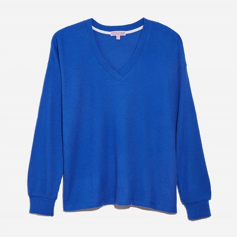 PJ Salvage Women's Cable Knit Lounge Top - Light Blue Quarter Zip Long Sleeve Pullover