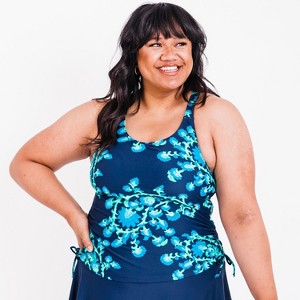 Calypsa Women's Plus Size Maya Tankini Swim Top WIth Removable Cups - 1 of 4