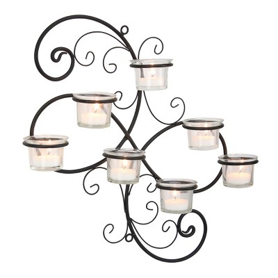 Elegant Ivy Swirl Black Metal and Glass Tealight Wall Sconce