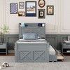 Twin Size Wooden Bed with Storage Headboard and Twin Size Trundle - 2 of 4