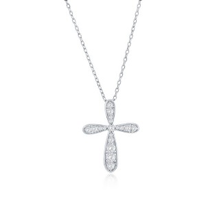 Bella Silver Sterling Silver, Cross CZ Necklace - Silver - 16+2 Inch - 1 of 2
