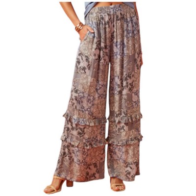 Women's Ruffle Detail Paisley Quilt Print Pants - Hayden LA
