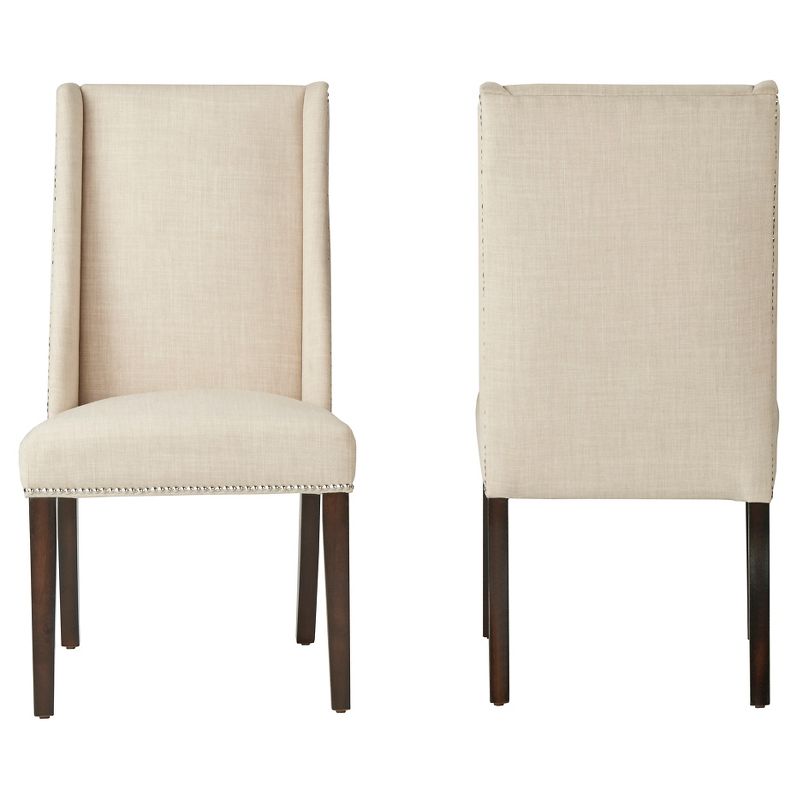 Set of 2 Harlow Wingback Dining Chair with Nailheads Oatmeal - Inspire Q, 3 of 7