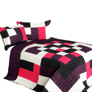 Slickblue Full/Queen Quilt Set with 2 Pillow Shams, Reversible Bedding, Soft Quilt, Blue or Purple - 1 of 4