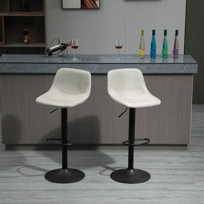 Cream White Adjustable Swivel Bar Stools with Metal Base, Set of 2