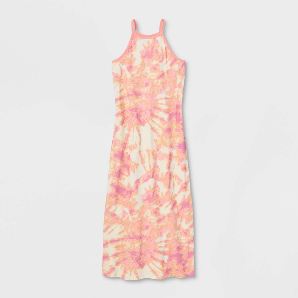 Size Medium Girls' High Neck Midi Dress - art class Pink Tie-Dye 