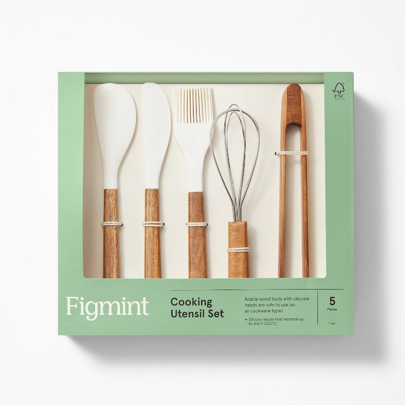 5pc Wood/Silicone Mini Kitchen Utensil Set Brown - Figmint&#8482;, 5 of 8