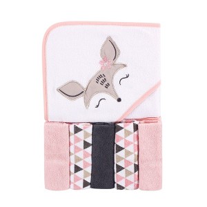 Luvable Friends Baby Girl Hooded Towel with Five Washcloths, Deer, One Size - 1 of 1