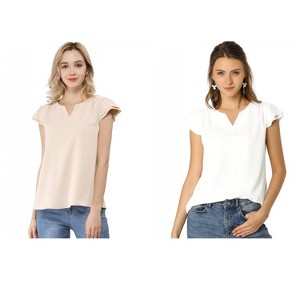 INSPIRE CHIC Women's Work Business Casual Plain Cap Sleeve Blouse 2 Packs - 1 of 4