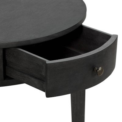 Elegant Charcoal Round Side Table with Storage Drawer