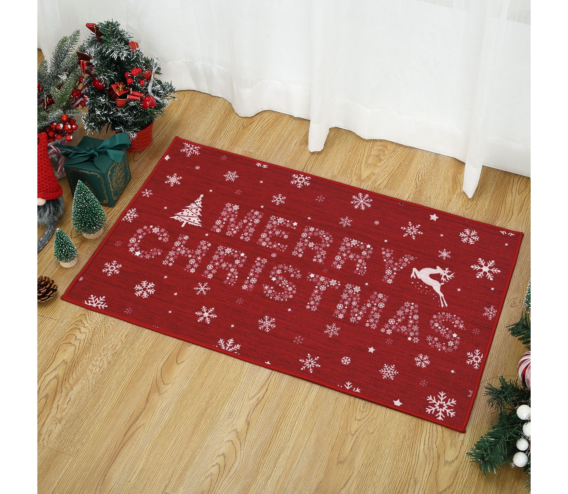 Garvee Christmas Door Mat for Front Door with Non-Slip Backing Durable Doormat Perfect for Outside Entrance Matt Outdoor/Indoor Red Christmas