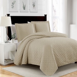 RT Designers Collection Bella 3pc Pinsonic Premium Quality All Year Round Quilt Set for Revitalize Bedroom with Camel - 1 of 3