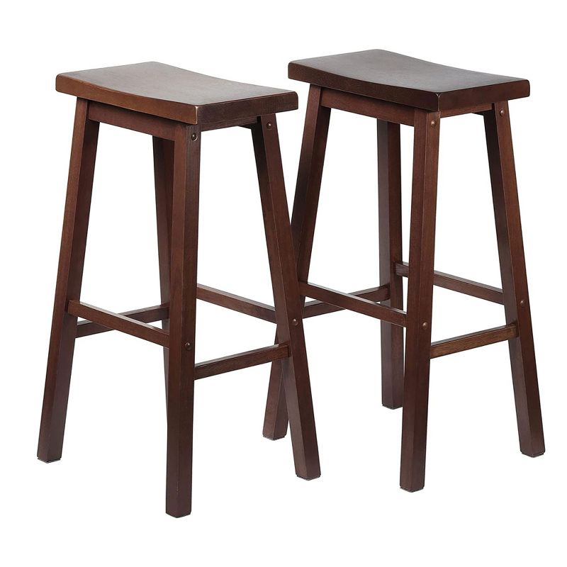 PJ Wood Classic Saddle Seat 29" Tall Kitchen Counter Stools for Homes, Dining Spaces, and Bars w/ Backless Seats & 4 Square Legs, Walnut (Set of 4), 3 of 7