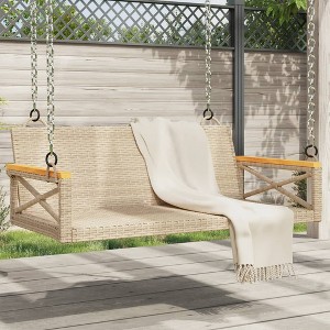 vidaXL Swing Bench Beige 42.9"x24.4"x15.7" Poly Rattan - 1 of 4