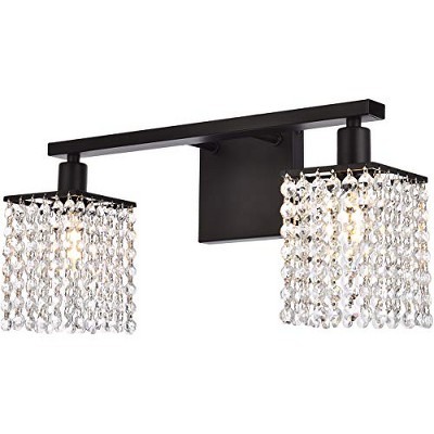 Elegant Lighting Phineas 2 lights bath sconce in black with clear crystals