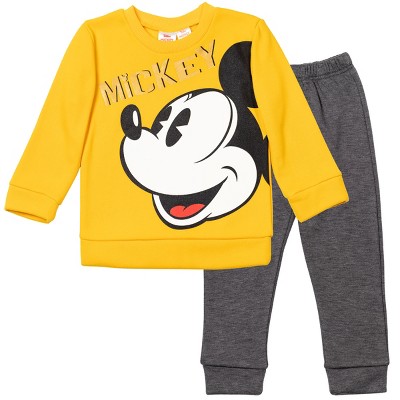 Disney Mickey Mouse Toddler Boys Fleece Pullover Pants & Sweatshirt Set Yellow/Gray 