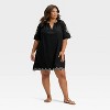 Women's Short Sleeve Eyelet Mini A-Line Dress - Universal Thread™ Black - 3 of 3
