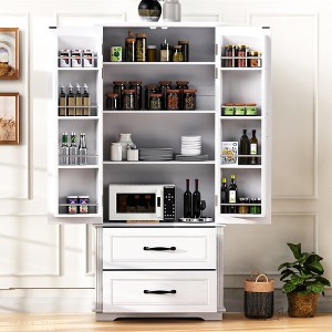 Gulches 71" White Farmhouse Kitchen Pantry Cabinet with 2 Large Drawers, 8 Door Shelves, and 3 Cabinet Shelves for Kitchen, Dining, Living, Laundry - 1 of 4