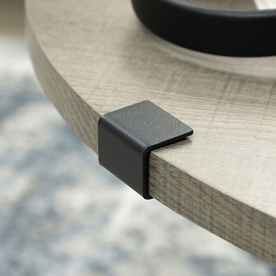 Round Light Gray Wood and Metal Coffee Table