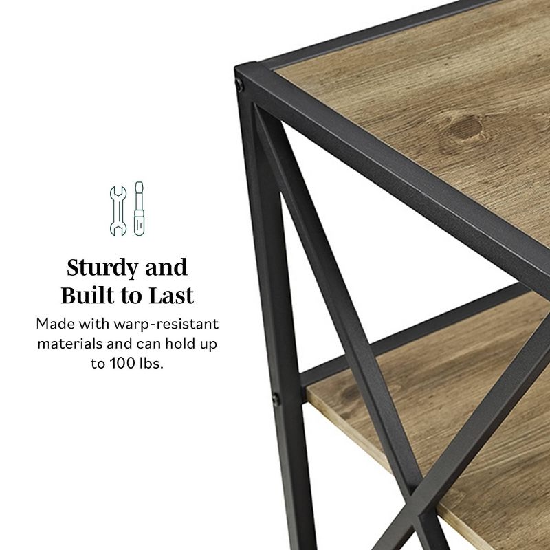 25.62&#34; Modern Industrial X Frame Metal and Wood Media Bookshelf - Saracina Home, 6 of 9