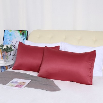 4 Pcs Queen 20"x30" Silk Satin Luxury Cooling Pillowcase Burgundy  - PiccoCasa