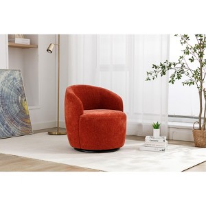 CAVINAS 360° Swivel Barrel Accent Chair,Plush Chenille Fabric Arm Chair with Black Powder and Coated Metal Base for Living Room,Office,Bedroom - 1 of 4