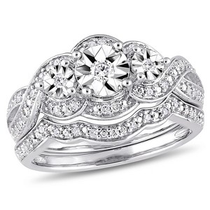EVERLY JEWELRY | Sterling Silver 1/4 CT TW Diamond 3-Stone Bridal Set - 1 of 4