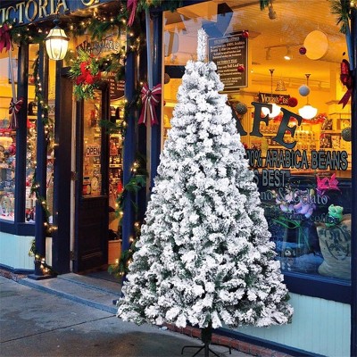 7ft PVC Flocking Christmas Tree 1300 Branches Spread Out Tree Realistic Easy Setup for Home Office Party Holiday Decoration