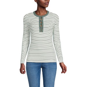 Lands' End Women's Polished Rib Tie Henley Top - 1 of 3