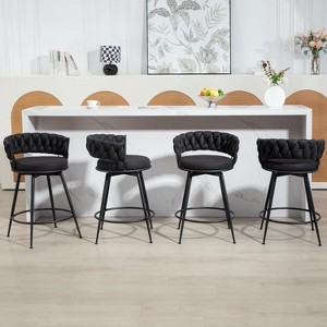 DYHOME 24 inch Bar Stools Set of 4, Modern Counter Height Bar Stools, 360° Swivel Suede Fabric Stool Chairs with Woven Back and Footrest - 1 of 4
